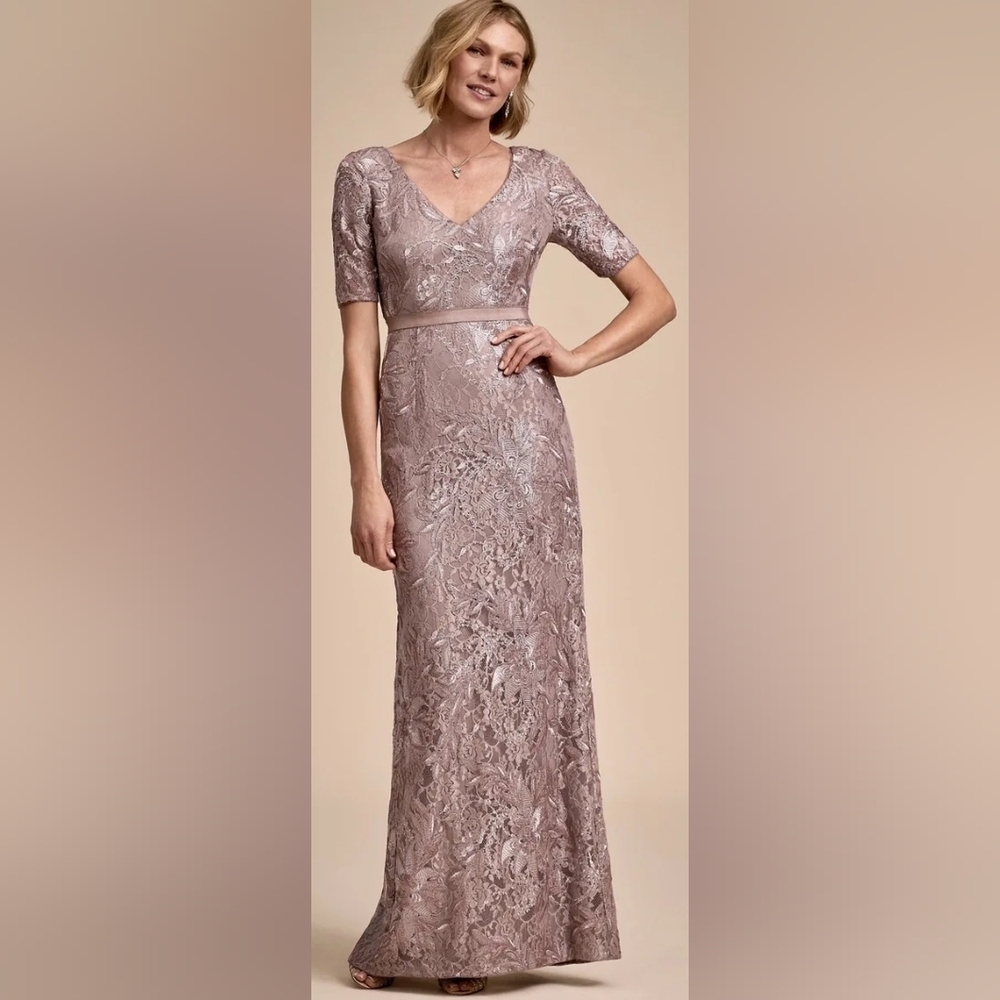 BHLDN Adrianna Papell Levi Smoky Amethyst Purple Metallic Short Sleeve L…